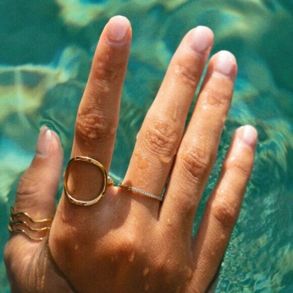 Waterproof Gold Zircon Ring Dainty Non Tarnish Everyday Stacking Jewelry - Picture 6 of 11